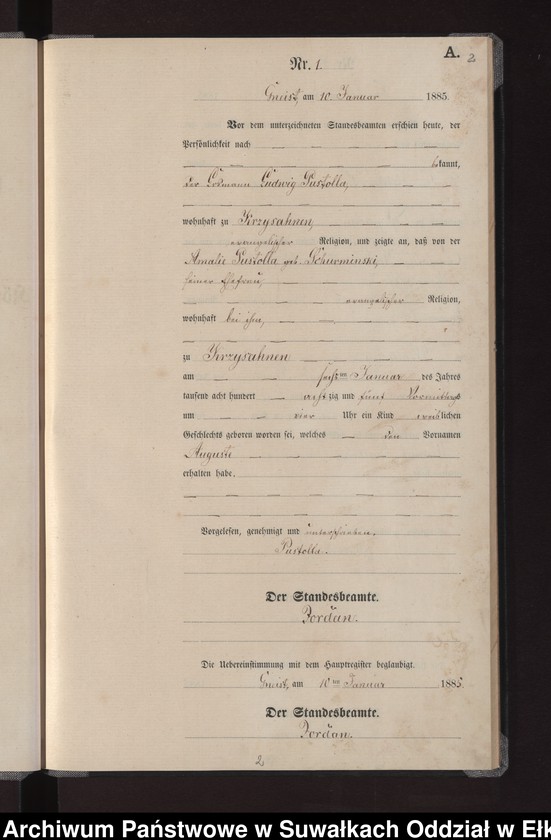 image.from.unit.number "Geburts-Neben-Register des Königlichen Preussischen Standes-Amtes Gneist Kreis Loetzen"