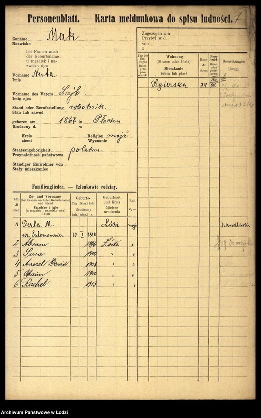 Obraz 9 z jednostki "[Spis ludności Łodzi] Mak - Makowski"