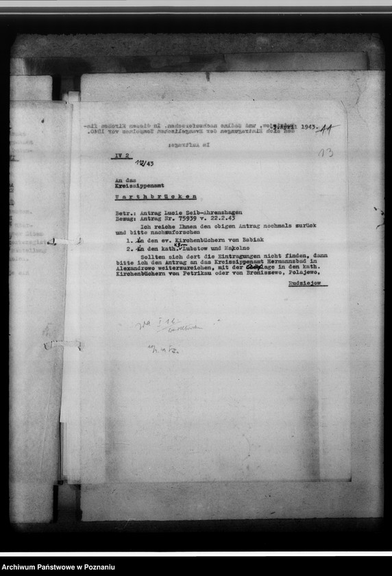 Obraz 17 z jednostki "[Korespondencja w sprawach organizacyjnych, sprawozdanie z działalności], Kreissippenamt Warthbrücken [Koło]"