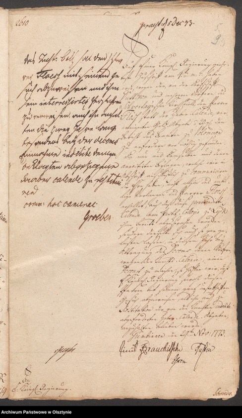 image.from.unit.number "In S. [Sachen] des Prediger Floeß in Schwentainen [Świętajno]. Wegen der Statt der vormahligen Haber„Calende von den Knechten in der neuen Gesinde Ordnung festgesetzten jezo aber von denen als Knechte bey ihren Eltern dienen, den Sohnen in Dorffe Dutcken [Dudki] verweigerten kleinen jährlichen Geld Abgabe"