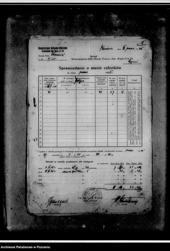 image.from.unit.number "Sprawozdania o stanie członków. Pisma w sprawie potrąceń składek członkowskich z uposażenia"