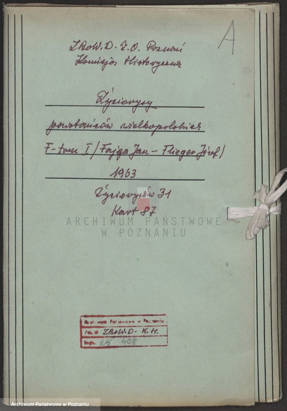 Obraz 2 z jednostki "Życiorysy powstańców wielkopolskich: F - tom l /Fajga Jan - Flieger Józef/."