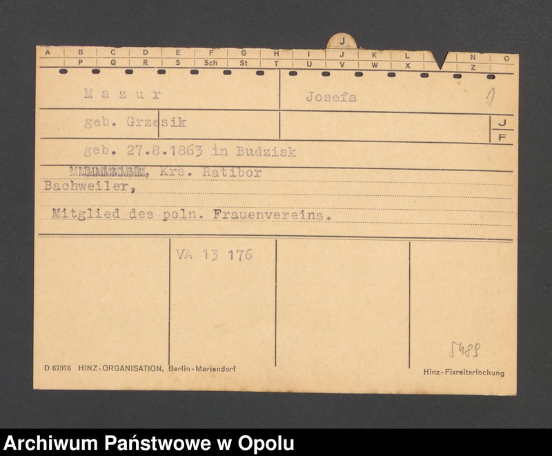 Obraz 3 z jednostki "[Mazur Josefa z domu Grzesik, ur. 27.8.1863 Budzisk]"