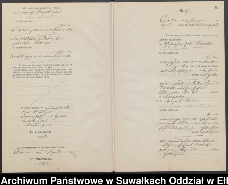 image.from.unit.number "Heiraths-Neben-Register des Preussischen Standes-Amtes Orlowen Kreis Loetzen für das Jahr 1892"