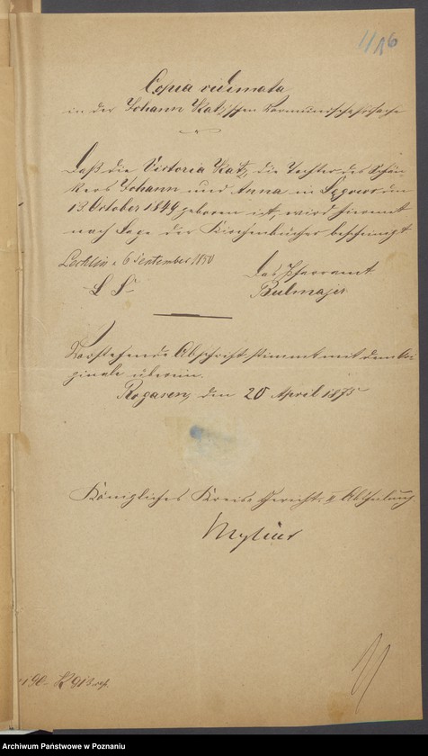 Obraz 18 z jednostki "Die von den Verlobten beigebrachten Urkunden zur Eheschliessung pro 1875"