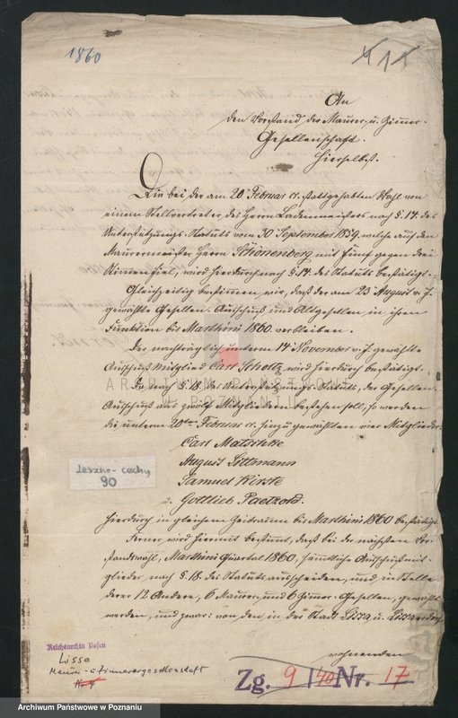 Obraz 2 z jednostki "[Władze cechu murarzy i cieśli w Lesznie czynią własne uwagi i przypominają przepisy dotyczące wyborów władz stowarzyszenia czeladników murarskich i ciesielskich w Lesznie]"