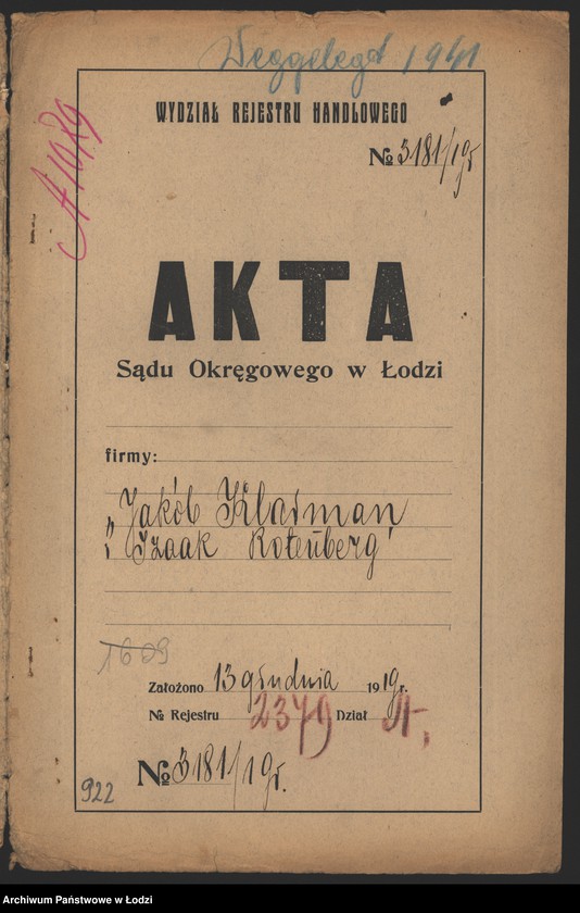 Obraz 2 z jednostki "Jakób Klarman, Izaak Rotenberg- wyrób i sprzedaż towarów manufakturowych"