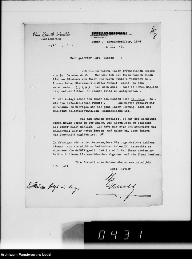 Obraz 12 z jednostki "C.H.Arnoldy Posen. [Korespondencja z G.V.w sprawie zakupu towarów]"