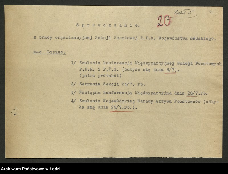 Obraz 3 z jednostki "Sekcja Pocztowa; sprawozdania [z działalności], protokoły [narad], plany pracy, referaty i rezolucje"