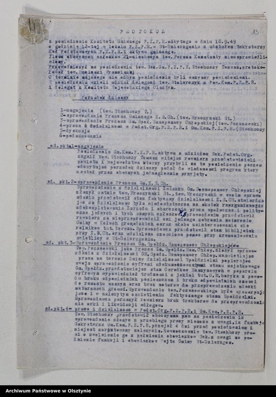 image.from.unit.number "Protokoły zebrań wyborczych /1951/, posiedzeń plenarnych, narad aktywu partyjnego, plany pracy, sprawozdania /1949-1954/ Komitetu Gminnego PZPR"
