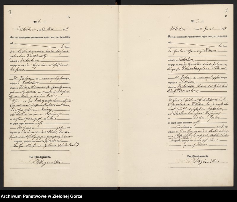 image.from.unit.number "Sterbe-Register (Haupt Register) Standesamt Trebschen Kreis Züllichau-Schwiebus 1908 bis 1922"