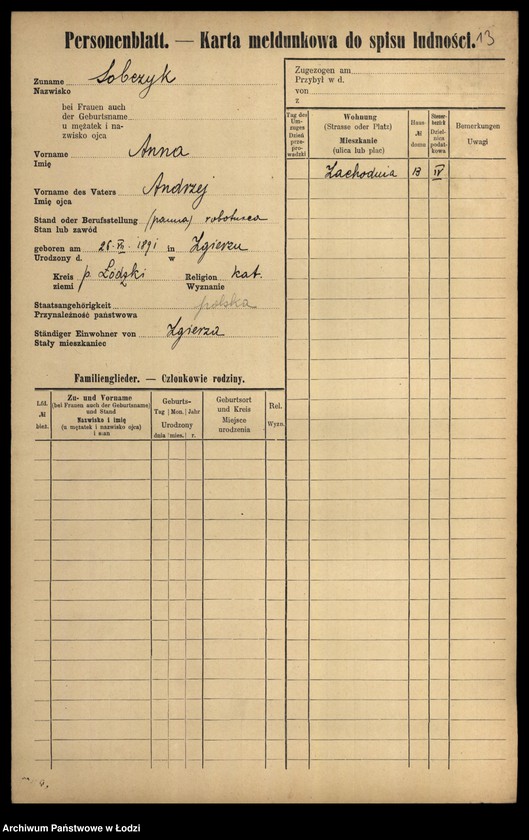 Obraz 15 z jednostki "[Spis ludności Łodzi] Sobczak"