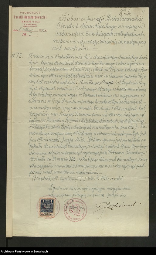 image.from.unit.number "Aneksa [do akt małżeństw] parafji Podżylińskiej za rok 1935"