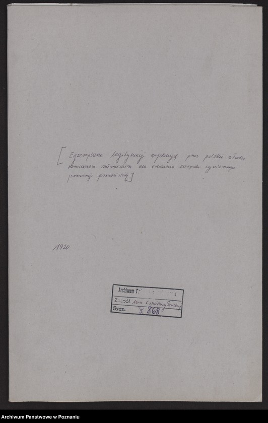 Obraz 2 z jednostki "[Egzemplarz legitymacji wydanych przez polskie władze komisarzom niemieckim dla oddania zarządu cywilnego prowincji poznańskiej]"