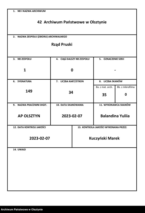 image.from.unit.number "Wisdehnen, H.[Haupt] A. [Amt] Brandenburg [Pokarmin]. Acta die Confirmaion des Kaufkontrakts zwischen dem Hof=und Legationsrath Andreas Ernst v. [von] Schlieben und dem Könighöfischen Stadtrath Bernh. [ Bernhard] Albrecht"
