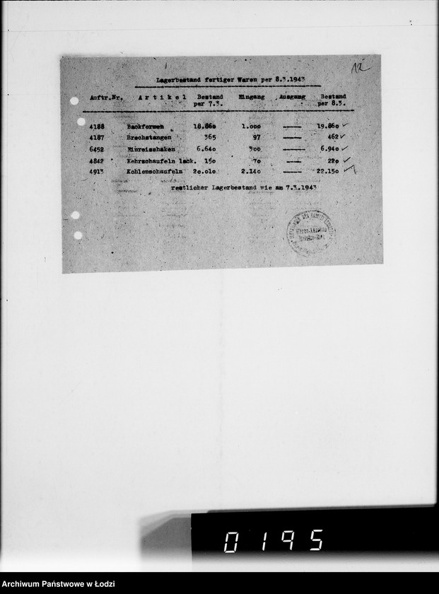 Obraz 16 z jednostki "Lager.Bestandsmeldungen"