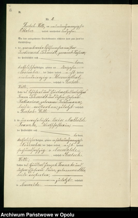 Obraz 20 z jednostki "Heirats-Register (Neben-Register) Standesamt Deutsch-Wette 1910"
