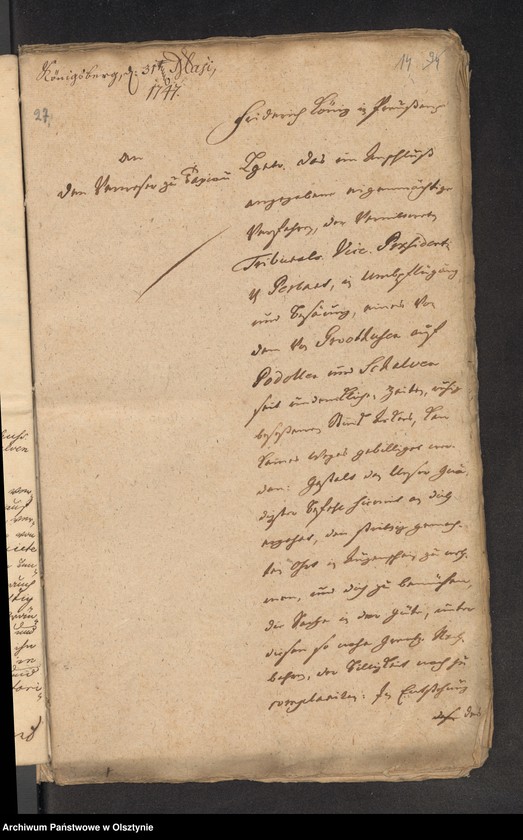 image.from.unit.number "In S. [Sachen] Carl Dieterich von Grothuß contra die verwittibte Tribunals=Vice=Praesidentin von Perbant wegen Umbpfügung und Besäung eines zu Podollen und Schalwen [Schallwen] gehörigen Stück Akers Garbnicken genannt"