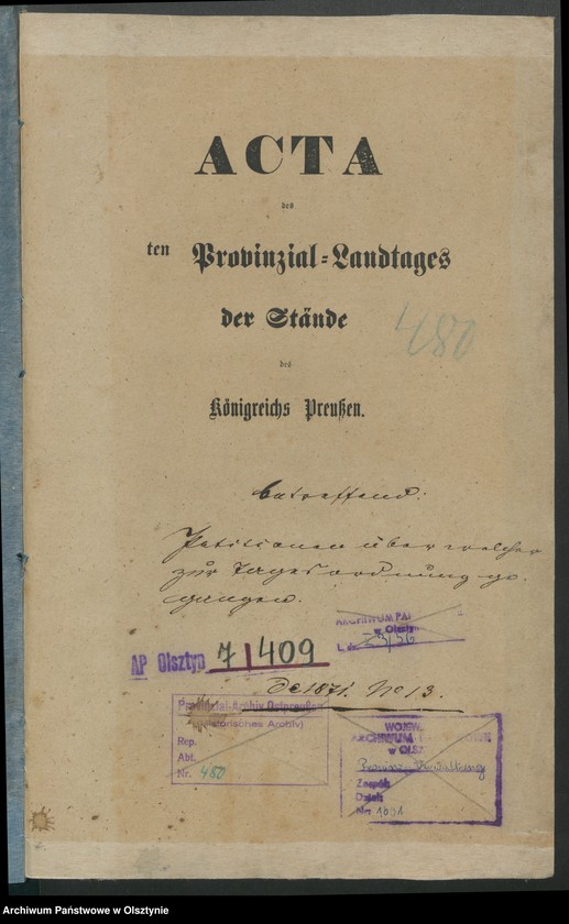 image.from.unit.number "Acta des [20]ten Provinzial-Landtages der Stände des Königreichs Preußen betreffend Petitionen über welcher zur Tagesordnung gegangen"