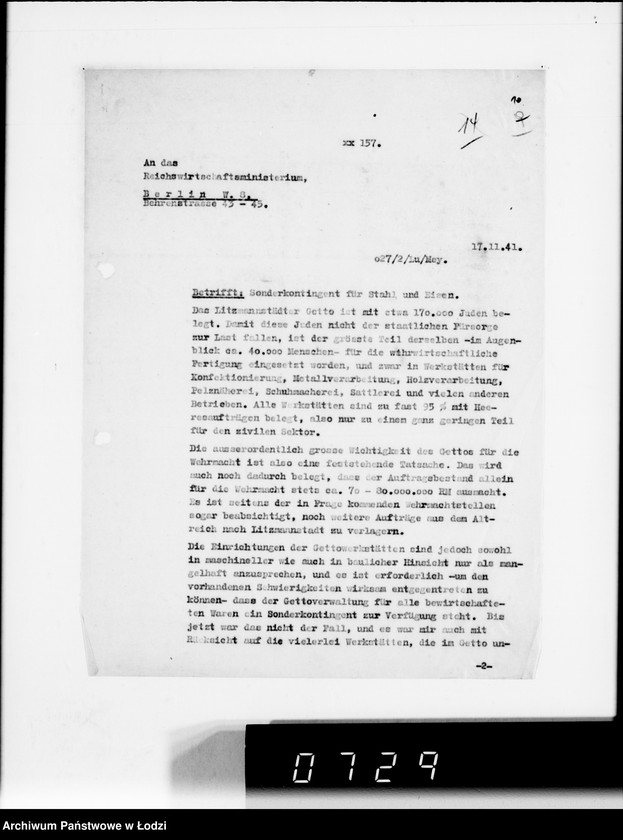 Obraz 14 z jednostki "Rüstungsinspektion des Wehrkreises XXI Abt.Verwaltung.[Korespondencja w sprawie przydziału żelaza]"