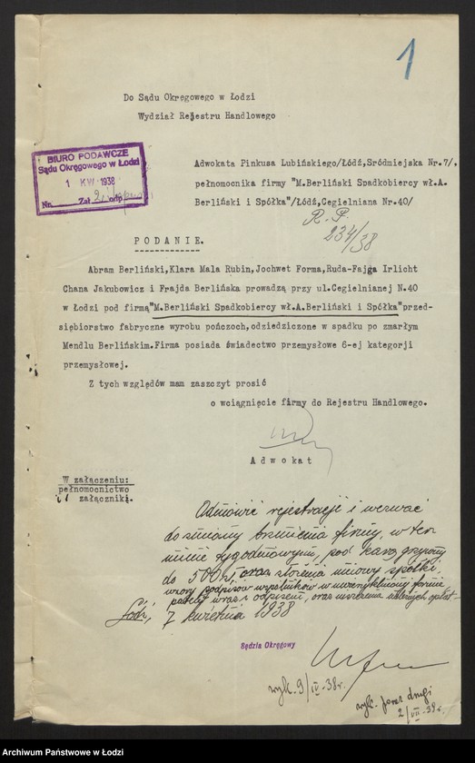 Obraz 3 z jednostki "Aron Lajb Berliński- spółka komandytowa przemysł pończoszniczy"