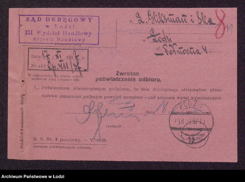 Obraz 13 z jednostki "Lajwe Zanwel Gliksman, Rajzla Gliksman, Lewi Zanwel Gliksman- sprzedaż przędzy"