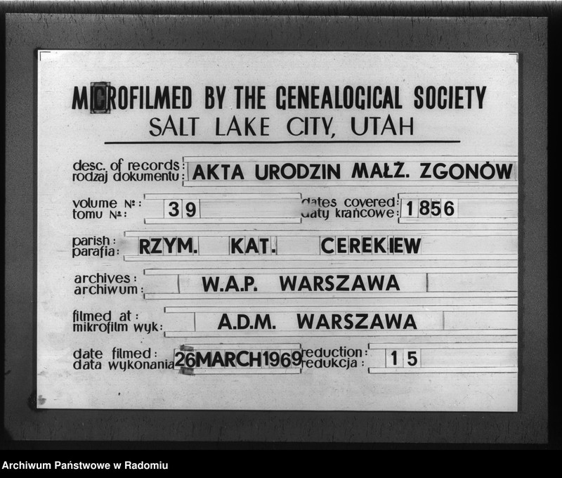 image.from.unit.number "Duplikat Urodzonych, Zaślubionych i Zmarłych w parafii Cerekiew z roku 1856"