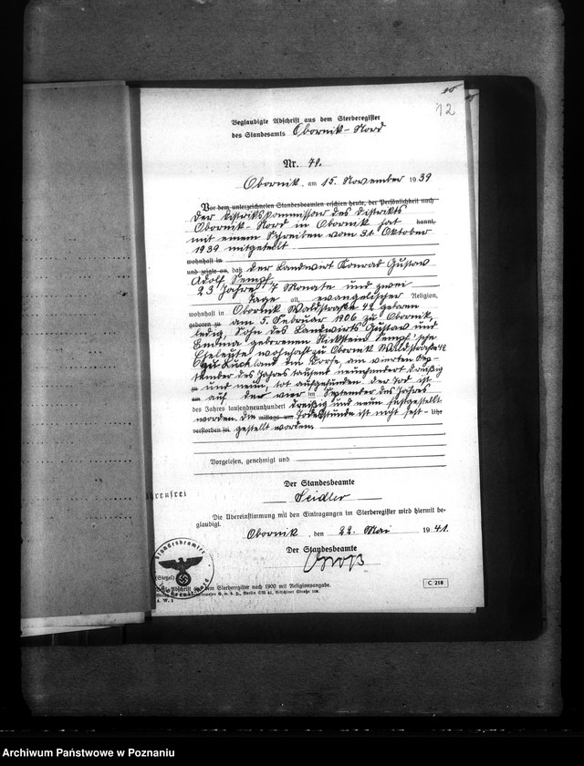 Obraz 16 z jednostki "Kreis Obornik (Oborniki). Wykazy miejscowych Niemców, którzy zginęli w 1939 roku"
