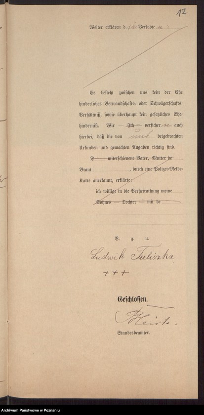 Obraz 14 z jednostki "Die von den Verlobten beigebrachten Urkunden zur Eheschliessung pro 1898"