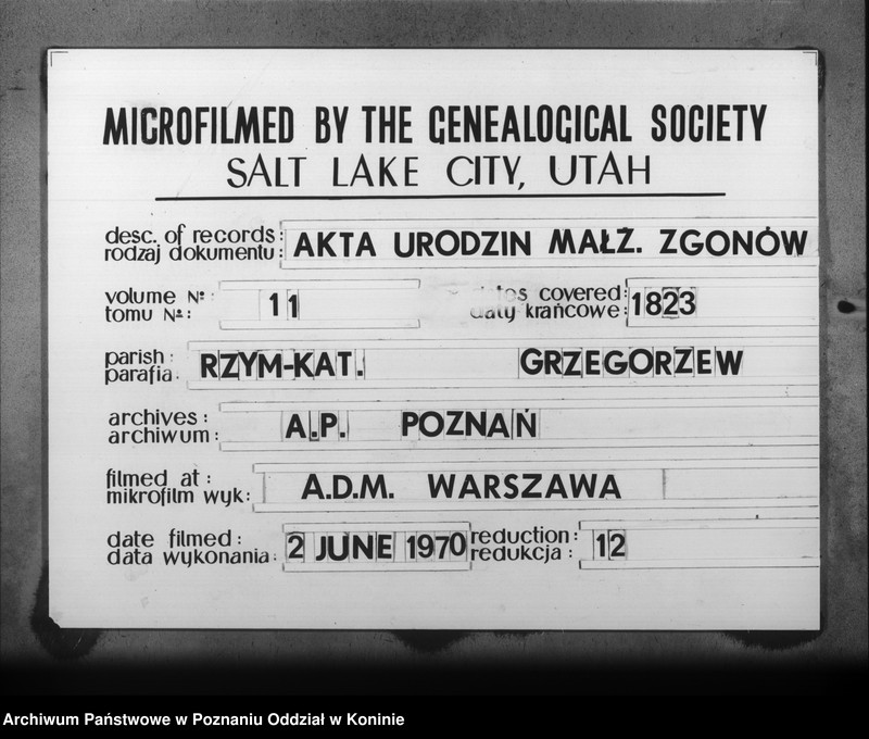 Obraz 1 z jednostki "Akta urodzeń, małżeństw, zgonu"
