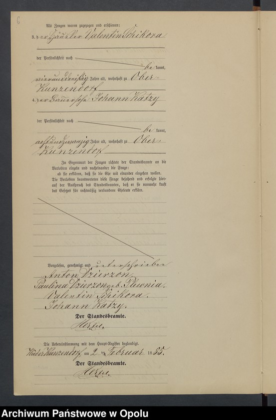 Obraz 10 z jednostki "Heiraths-Neben-Register Standesamts Kunzendorf pro 1885"