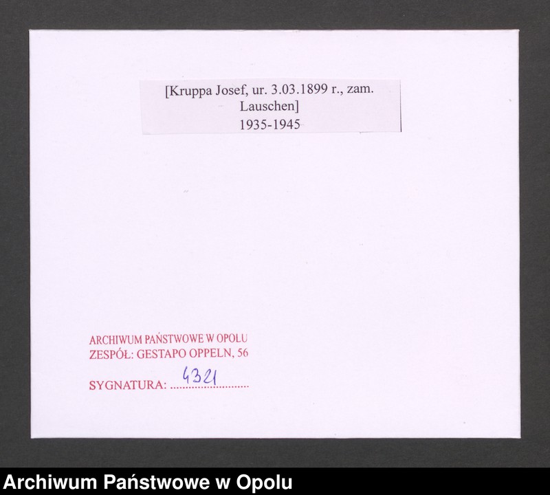 Obraz 2 z jednostki "[Kruppa Josef, ur. 3.03.1899 r., zam. Lauschen]"