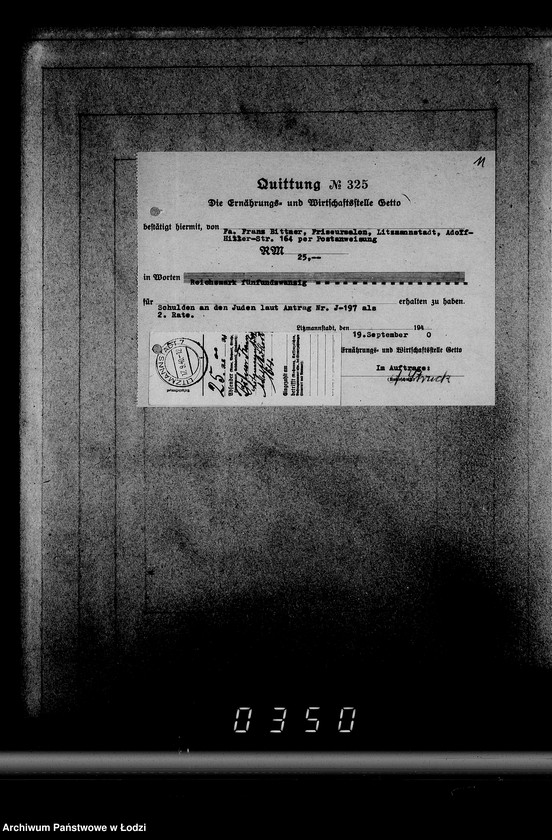 Obraz 15 z jednostki "J.196-210 [Wnioski Żydów w Getcie o zwrot długów za wzięty na kredyt towar przez kupujących]"