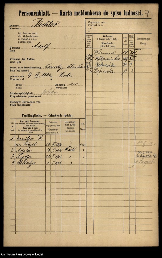 Obraz 11 z jednostki "[Spis ludności Łodzi] Richter"