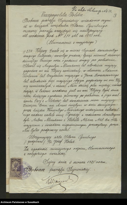 image.from.unit.number "Dokumenty zaślubionych Smolańskiej parafii za 1925 rok"