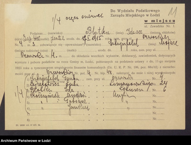 image.from.unit.number "Księga inwentarzowa nieruchomości m. Łodzi ul. Orawska"