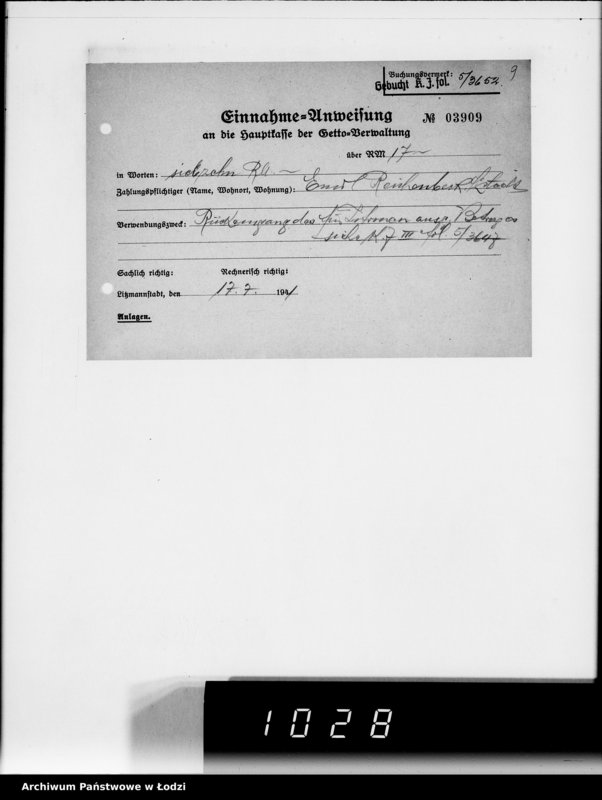 Obraz 13 z jednostki "9 Kassenbelege nr 3648-3899"