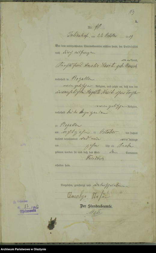 image.from.unit.number "Geburts-Register Nr 76-121 [1909], Nr 1-110 [1910]"