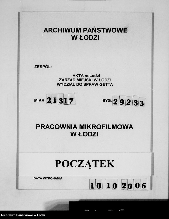Obraz 1 z jednostki "Aktennotizen und Berichte [dotyczące spraw ogólnych Getta w Łodzi oraz jego utworzenia]"