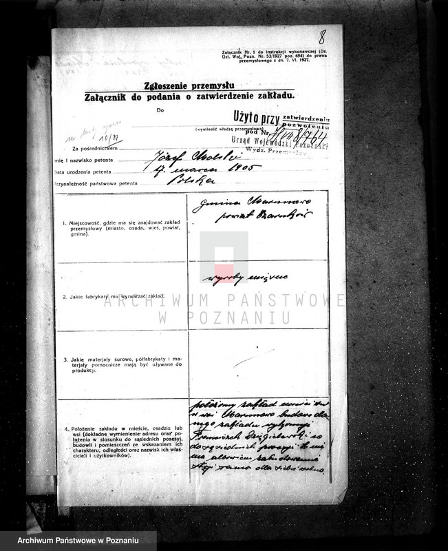 Obraz 12 z jednostki "Zatwierdzenie zakładu przemysłowo /rzeźni/ Far. Dzięgielewski w Marunowie pow. czarnkowski"