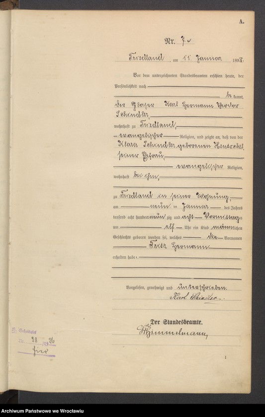 image.from.unit.number "Księga urodzeń USC Mieroszów (Friedland) 1898"