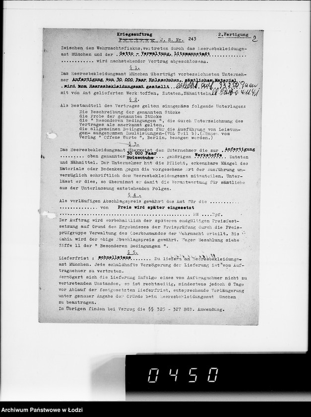 Obraz 6 z jednostki "Kriegsauftrag J.S.243 Holzschuhe [dla Heeresbekleidungsamt München] 85"