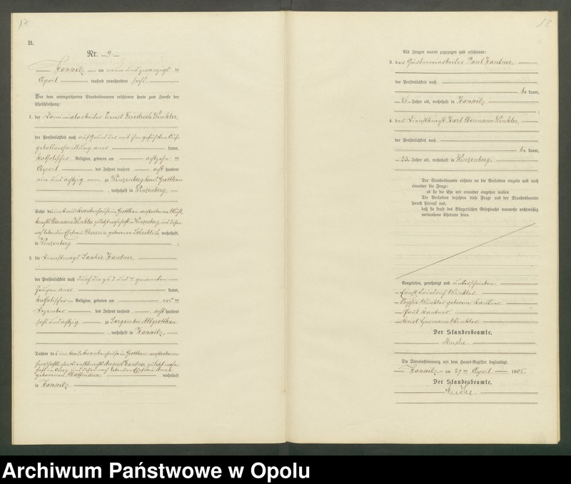Obraz 12 z jednostki "Heiraths-Neben-Register Standesamts Koppitz pro 1906"