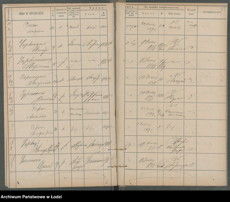 Obraz 20 z jednostki "[Księga ludności niestałej m. Łodzi lit. Cz]"