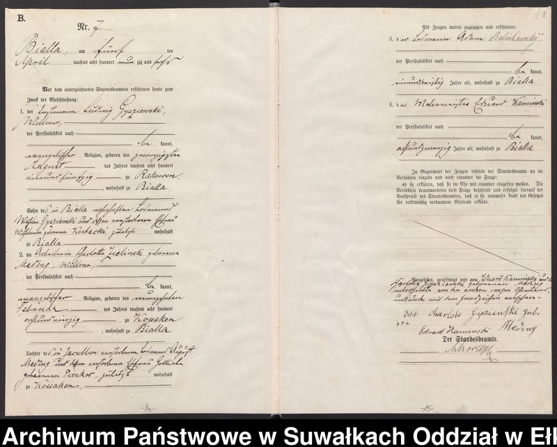 image.from.unit.number "Heiraths-Haupt-Register des Königlichen Preussischen Standes-Amtes Bialla Kreis Johannisburg"