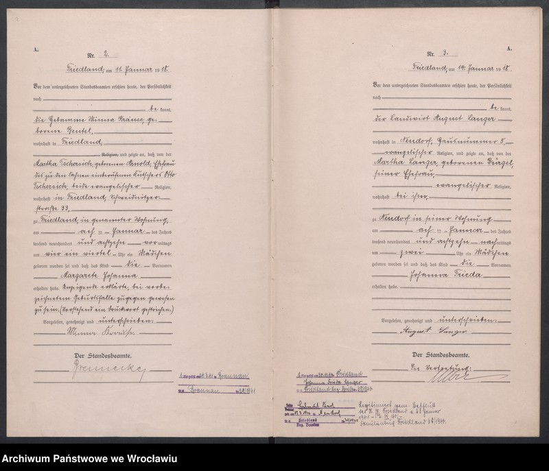 Obraz z jednostki "Geburts Haupt Register Standesamt Friedland 1918"
