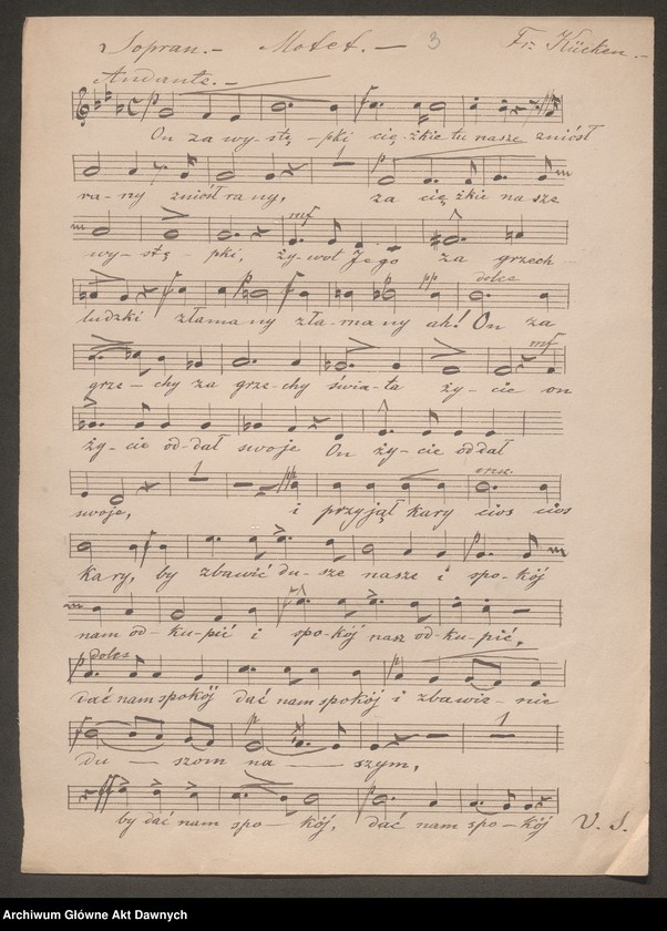 Obraz z jednostki "Motet "On za występki ciężkie tu nasze…", glosy: sopran Ix10, sopran II (alt) x5, tenor x6, bas x6, organy x1."
