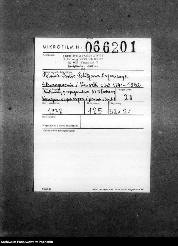Obraz 2 z jednostki "Materiały programowe Obozu Zjednoczenia Narodowego - odezwy, korespondencja w sprawach organizacyjnych i personalnych"