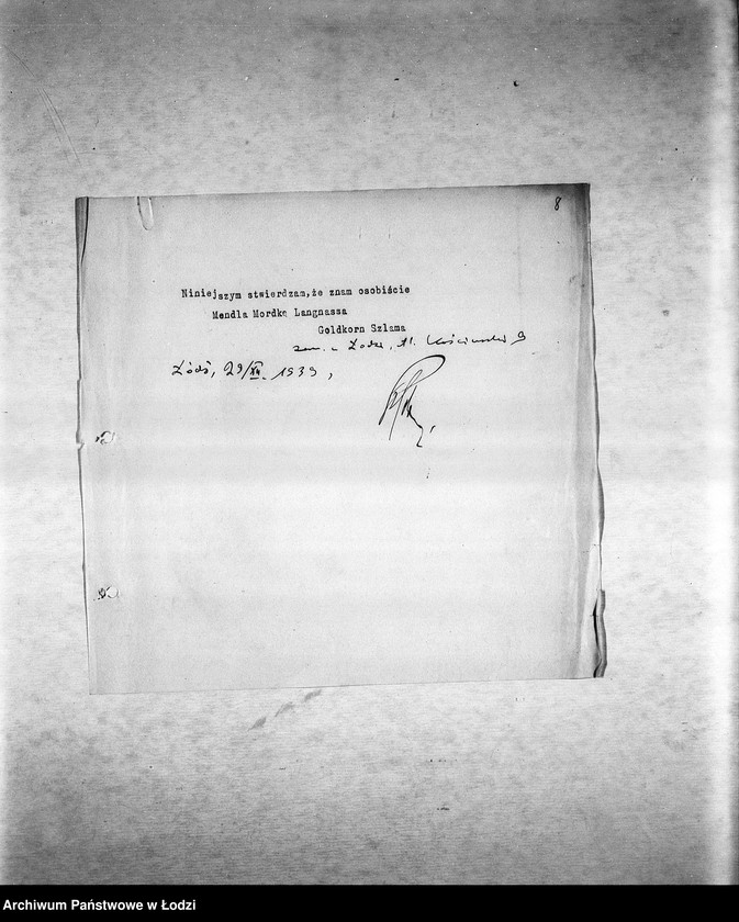 Obraz 11 z jednostki "Sprawy zaświadczeń [m.in. o zatrudnieniu mieszkańców getta, wysokości poborów, miejscu zamieszkania, sytuacji materialnej, wsparciach pieniężnych]"