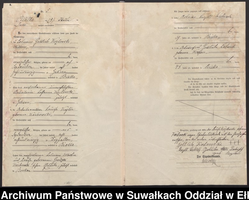 image.from.unit.number "Heiraths-Haupt-Register des Königlichen Preussischen Standes-Amtes Bialla Kreis Johannisburg"